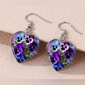 Purple and Blue Floral Heart Earrings